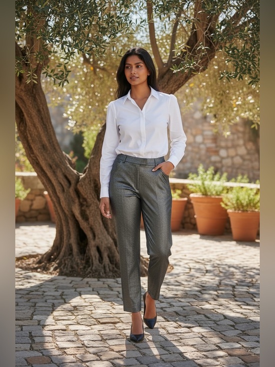 LOFT Pants - LOFT Metallic Charcoal Cropped Tailored Pants